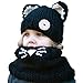 Wua Kids Warm Winter Beanies Baby Knitted Coif Hood Scarf Animal Ear Hats Beanies Caps (Black Kitten)