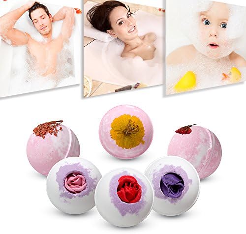 Bath Bombs Gift Set, 6 of Fizzy Bath Balls, Blending with Finest Organic Essential Oils, Luxurious Therapeutic Fragrances, Destress and Unwind with Homemade for Mother's Day by HeyBeauty