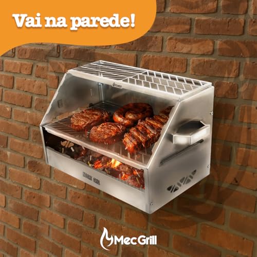 Churrasqueira Aço Inox A Carvão Duas Grelhas Nelore Grill 50x30 Chão Parede Portátil Desmontável Resistente Mec Grill