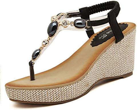 Women's Gladiator Bohemia High Platform Wedges Beach Sandals Flip Flops Casual Shoes Black 8.5
