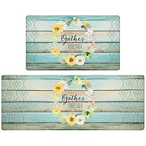 SHACOS Anti Fatigue Kitchen Rugs Mats Set of 2 Comfort Standing Mat Non Slip Cushioned Comfort Floor Mat Wipe Clean…