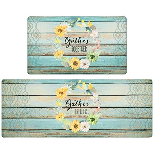 SHACOS Anti Fatigue Kitchen Rugs Mats Set of 2 Comfort Standing Mat Non Slip Cushioned Comfort Floor Mat Wipe Clean…