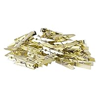 TTOYOUU Set of 48pcs Mini Plastic Spring Clothespins Photo Peg Pin Clips(1.4") (Gold)