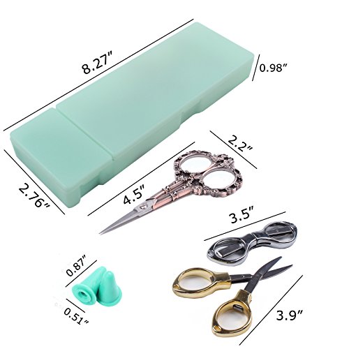 BIHRTC Portable Folding Fishing Line Scissors Beading Thread Cutter Clothes Thread Embroidery Cross-Stitch Craft Sewing Scissors Vintage European Scissors with 10 Pcs Safety Cover in a Storage Case