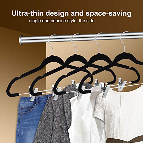 TIMMY Velvet Hangers with Clips 20 Pack Non Slip Clothes Hangers Ultra Thin for Pants Hangers Skirt Hangers with Swivel Hooks(Black) - Thumbnail 5