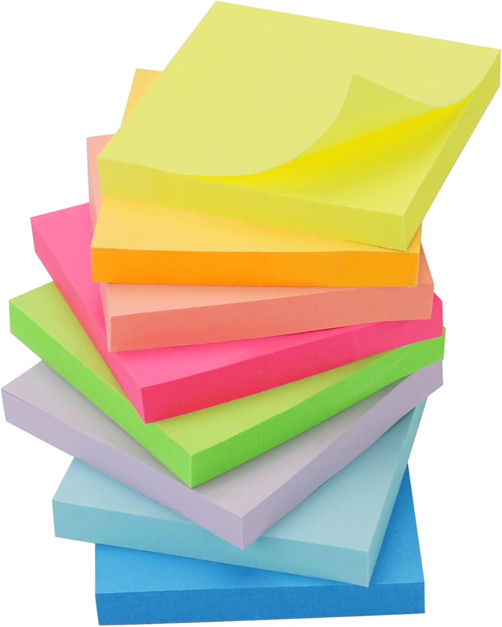 OWLKELA Coloured Sticky Notes 800pcs 75x75mm 8 Pads 100 Sheets Each