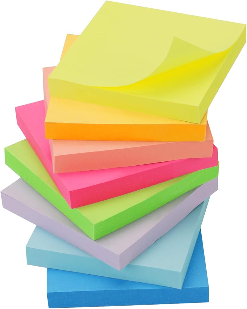 OWLKELA Coloured Sticky Notes 800pcs 75x75mm 8 Pads 100 Sheets Each