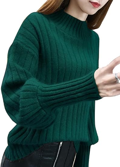 Amazon ニットワンピ ニットワンピース ワンピース バルーン袖 リブ ニット セーター トップス チュニック ハイネック タートルネック リブ リブニット シンプル カジュアル ゆったり 秋冬春 厚手 A グリーン セーター 通販