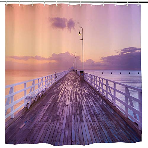 Wubodti Nautical Coastal Wooden Bridge Decor Shower Curtain Fabric