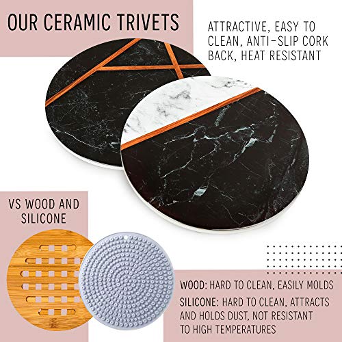 LotFancy 2PCS Ceramic Trivets for Hot Pots and Pans, Heat Resistant, 7.87” in Diameter, Round Trivet Mats for Kitchen Countertop Table, Non-slip with Cork Base, Marble Pattern