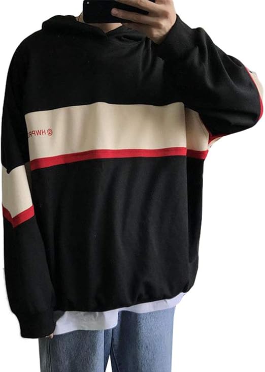 Amazon Zhongjue ジュージェン メンズ パーカー フード付き ゆったり 長袖 プルオーバー 切り替え プリント柄 ファッション トレーナーパーカー ストリート系 おしゃれ トップス 秋 トレーナー パーカー 通販