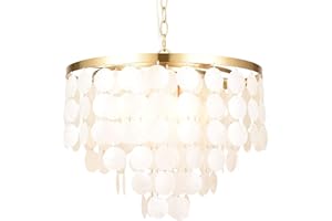 ALICE HOUSE 18.2" White Shell Chandeliers, Brushed Brass Finish, Coastal Kitchen Island Light Fixture, 4 Light Modern Pendant Light for Dining Room, Entryway and Bedroom, ETL Listed, AL2608-P4