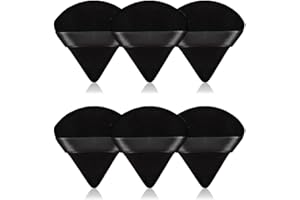 TULOBI 6Pcs Triangle Powder Puff,Soft Velour Face Makeup Sponge Powder Puffs,Loose Powder Cosmetic Foundation Mineral Powder Wet Dry-Black