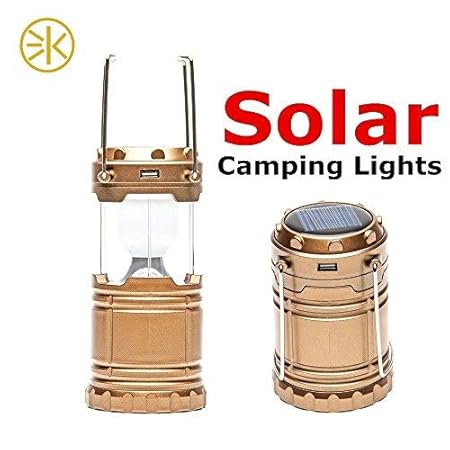 3Keys Solar Power Camping Lantern Light Rechargeable Collapsible Night Light Waterproof Outdoor Super Bright Hiking Flashlight Camping Lantern & Portable Outdoor Handheld Led Flashlight Emergency Lights (Gold)