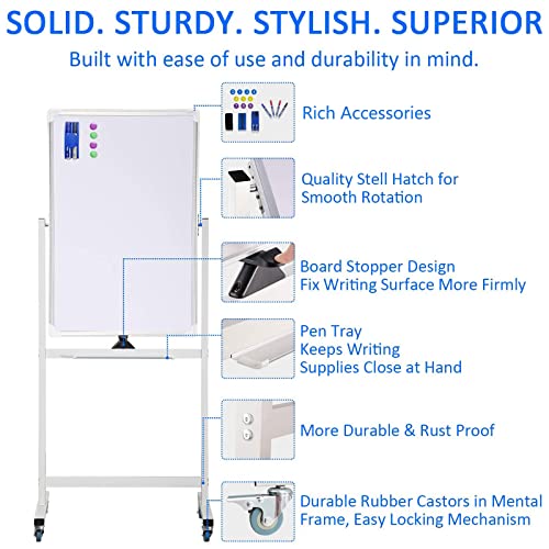 DoubleSided Dry Erase Board with Stand 40 X 28, Rolling Whiteboard with Stand Mobile
