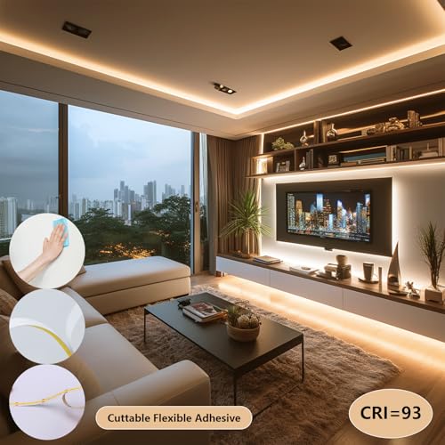 BENLUN 24V COB LED Strip 20M (10M x 2), 3000K Warm White 312LEDs/M CRI 93, Flexible Self-adhesive LED Strip with Power Supply, LED Strips for Bedroom, Home Decoration