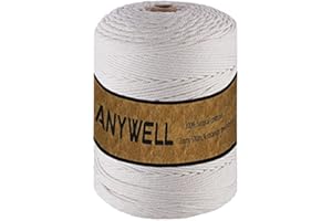 ANYWELL Macrame Cord 3mm x545yards, Macrame Rope, Cotton Cord, Corde Macramé, Not Dyed, Natural Color Handmade Soft 4-Strand 