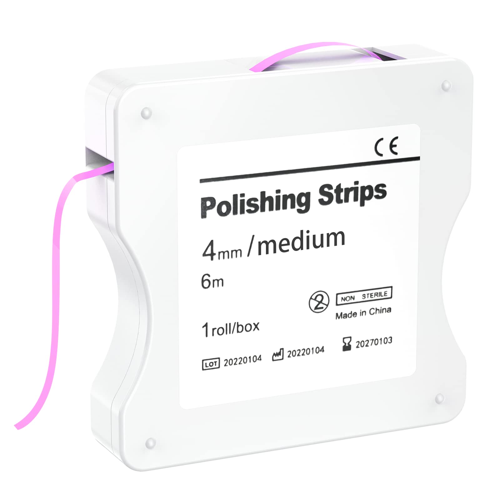 AISEELY Dental Polishing Strips, 1Pc 6M/Rolls/Box Tooth Sandpaper 4mm Thickness Teeth Whitening Strips Resin Tooth Interdental Grinding Tool (Pink-Medium)