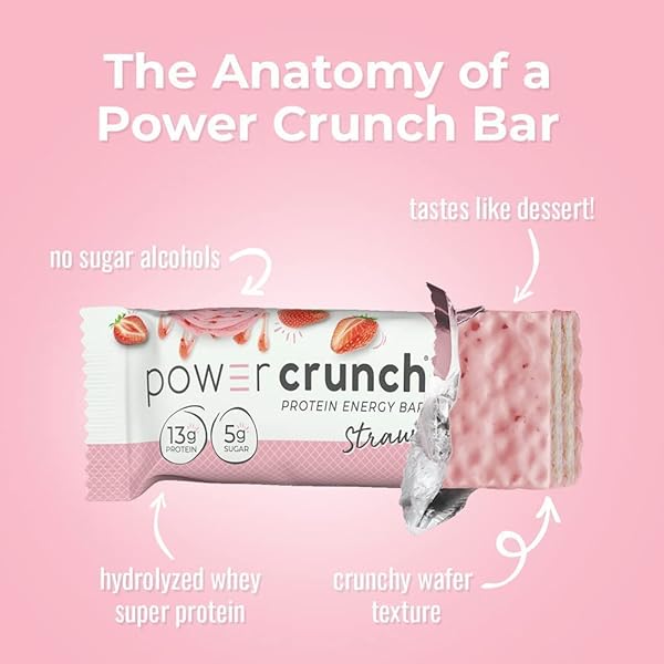 POWER CRUNCH PROTEIN WAFER BARS, HIGH PROTEIN SNACKS WITH DELICIOUS TASTE, STRAWBERRY CRÈME, 1.4 OUNCE (12 COUNT)