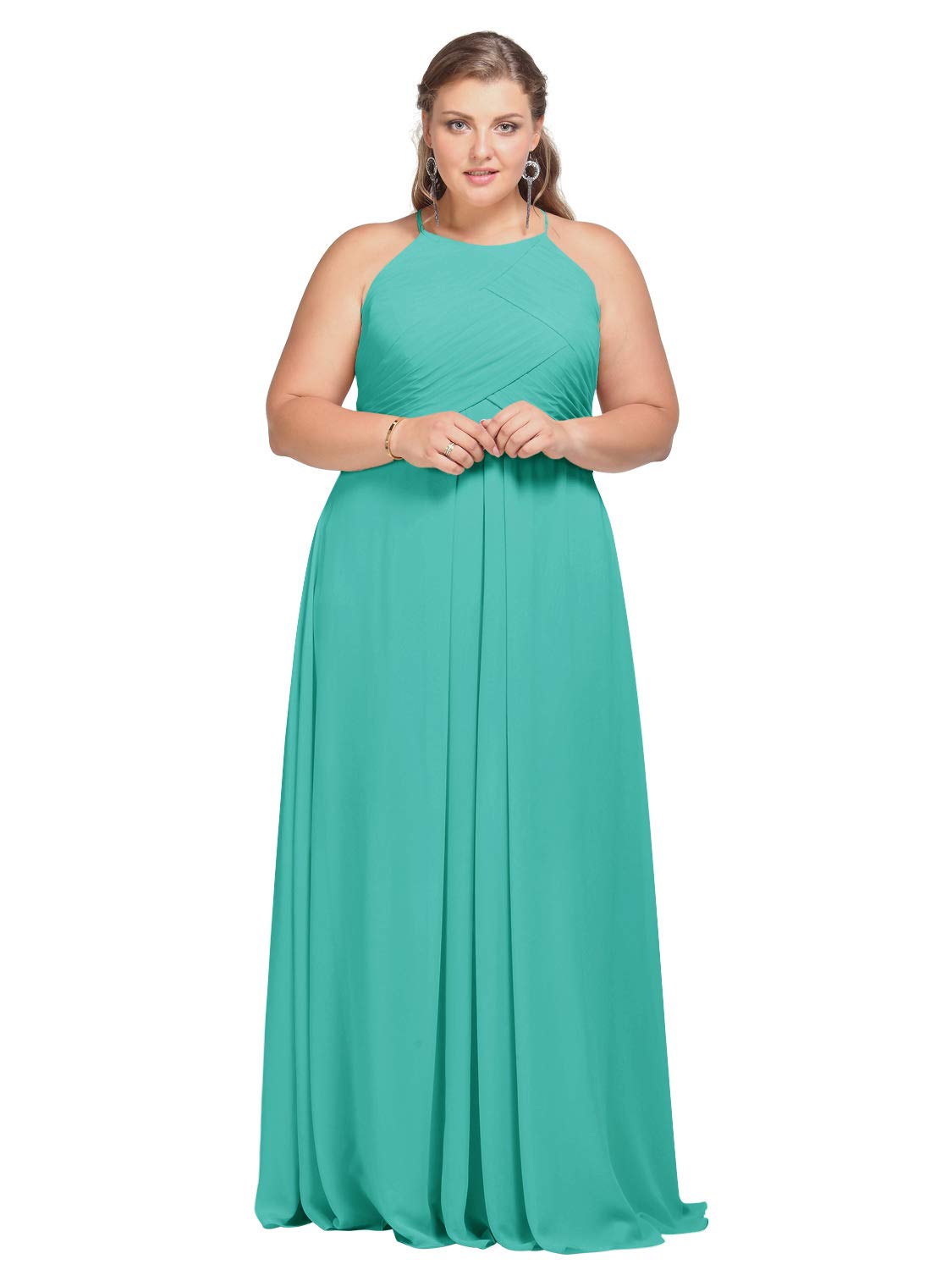 AW BRIDAL Women's Halter Chiffon Bridesmaid Dress Plus Size Long Formal