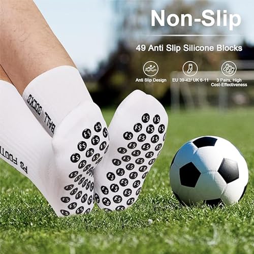 Gohanny Football Socks 3 Pairs Non-Slip Football Socks, Sizes 35-39 39-46, Football Socks for Men and Women, Children - Non-Slip Grip Socks Football - Sports Socks Breathable