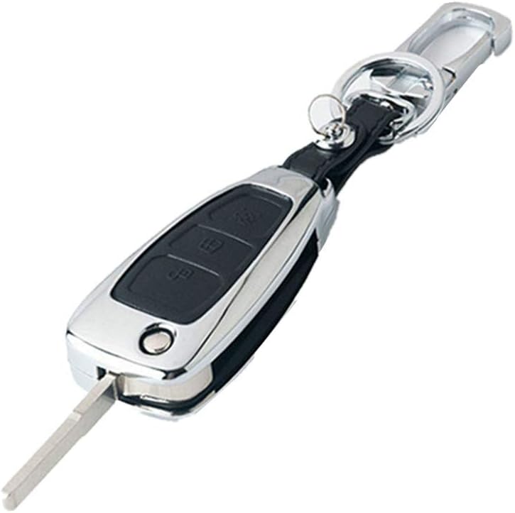 Happyit Zinc Alloy + Leather Car Key Cover Case for Ford Smart / Folding Focus Mondeo Edge Fiesta Kuga Mondeo MK4 Fiesta Fusion Escort Ecosport Car Key (B Black) - Image 4