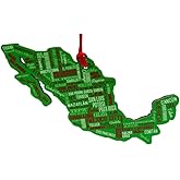 Mexico Ornament Wooden Christmas Tree Decoration with Mexican Town and City Names, 6 Inches