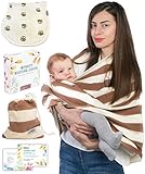 Breastfeeding Nursing Cover + 1 Burp Cloth by HealthySam - Baby Car Seat Covers - Shopping Cart, High Chair, Stroller and Carseat Canopy - Stretchy, Breathable Scarf and Shawl - Cotton - Brown Stripes