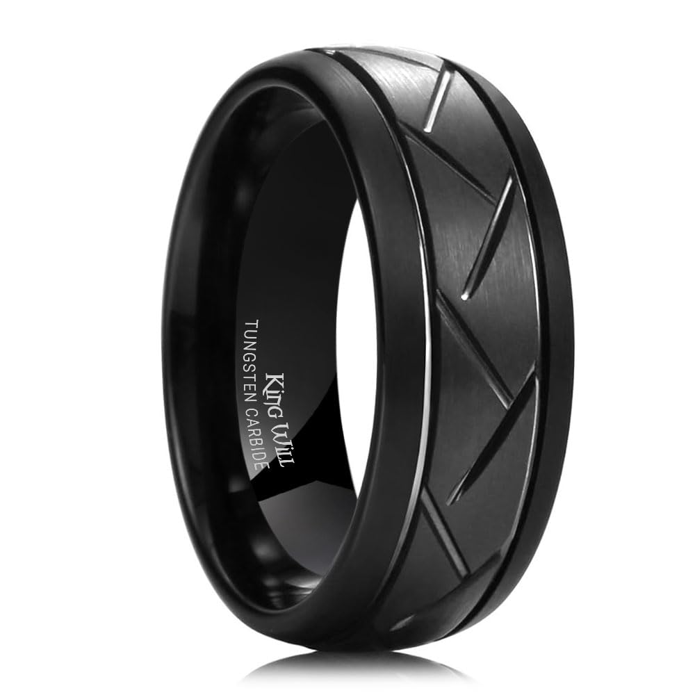 King Will TIRE Anillo de carburo de tungsteno con cúpula negra de 0.315 in, acabado mate, diseño de ranura, alianzas de boda 13