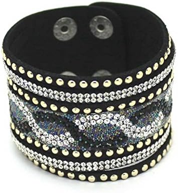 Physn Crystal Leather Bracelets &amp; Bangles Personality Printed Pave Setting Rhinestone Charm Bracelet For Women (Black)
