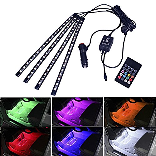 Interior Car Lights – HenLight 4pcs 72 LED Multicolor Music Car Strip Light Waterproof with Sound Activated & IR Remote for Cars SUV vans trucks boats