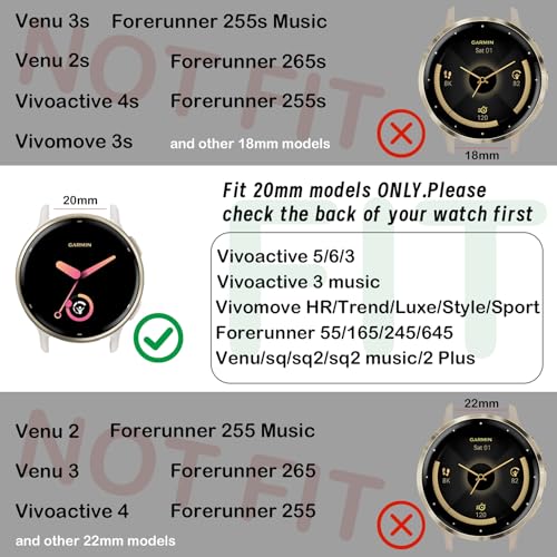 Wizvv Compatible with Garmin Vivoactive 5 Band 20mm, Vivoactive 6/3, 10 Pack Nylon Watch Bands for Garmin Forerunner 165/55/245/Venu/Venu Sq/Venu 2 Plus Soft Stretchy Replacement Strap for Women Men