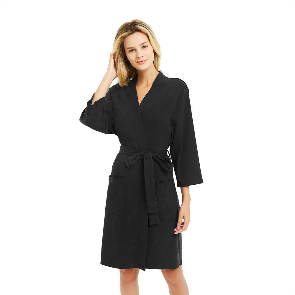 U2SKIIN Kimono Bathrobe for Women with 3/4 Sleeves Lightweight Cotton Short Robe Ladies