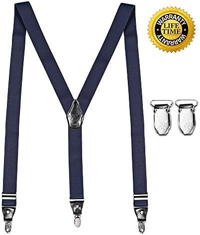 Men's suspenders Y mens suspenders for men navy blue with heay duty strong clips and buttons