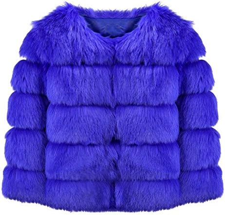 Pulula Women’s Elegant Thick Faux Fox Fur Fashion Winter Warm Coat Short Jacket Outwear (Blue, 2XL)