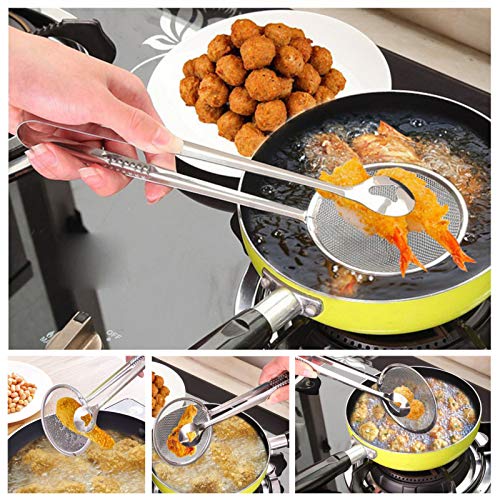 Axiba Skimmer Kitchen, Stainless Steel Skimmer Spoon Multi-Functional Filter Spoon with Clip Food Kitchen Oil-Frying Salad BBQ Filter Strainer