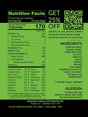 Granola Bakery - Cinnamon Pistachio Low Carb Muesli Granola - 4g Net Carb, 10.6Oz Bag - Sugar Free Keto Oatmeal Cereal, Gluten Free, Diabetic Friendly