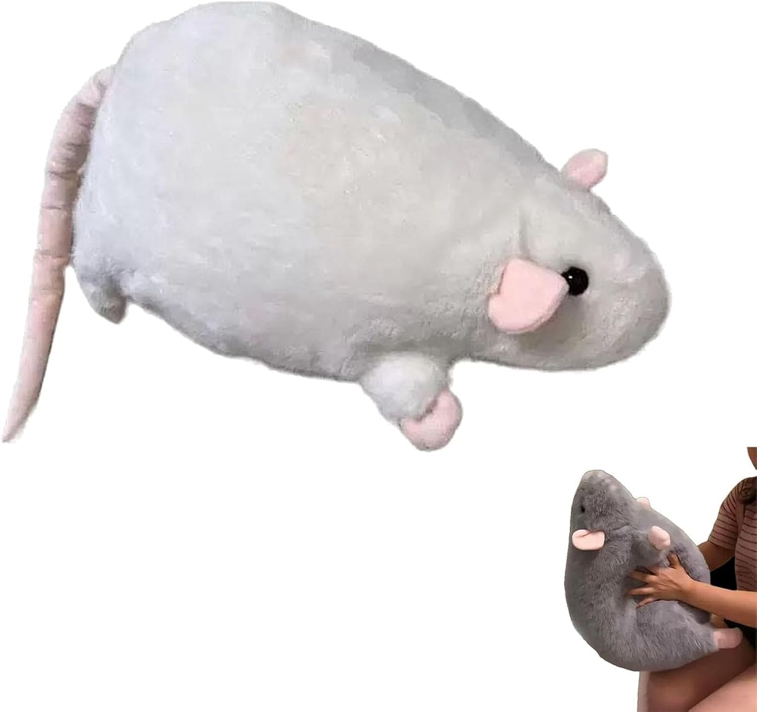 ZBELLO Extra Thicc Fat Rat Plush Toy - Super Soft Chubby Grey Mouse Plushie, Cute Cozy Huggable Animal Pillow for Kids, Teens & Adults, (50CM,White)