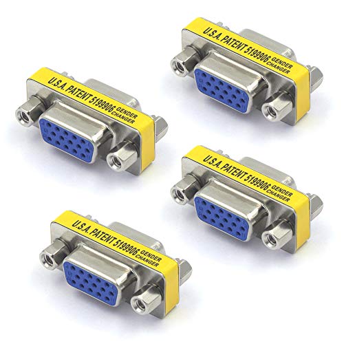 VCE 4-Pack VGA SVGA Coupler HD15 Female to Female Mini Gender Changer Coupler Adapter