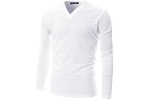 GIVON Mens V-Neck T-Shirt Slim Fit Long Sleeve Lightweight Basic Tee Top