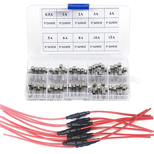 Qiorange 5x20mm AGC Fuse Holder Inline Screw Type with 16 AWG wire +100Pcs 5x20mm Fast-blow Glass Fuses Quick Blow Car Glass Tube Fuses Assorted Kit Amp (5x 20mm Fuse+Holder)