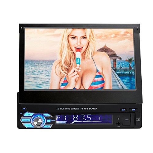 UPC 605380085601, Single Din In Dash 7-Inch HD LCD Flip Touchscreen Car Stereo - Audio Video Receiver System with Radio, Bluetooth, Camera and CD DVD Player Input, MP3, USB, SD Reader