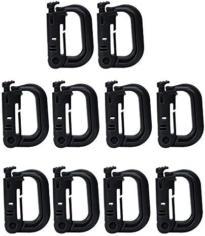 Tianzhiyi Field equipment 10 Pcs Tactical D Ring-Locking, Multipurpose Tactical Gear Grimloc Locking For Molle Webbing, Tactical Bag Accessories - Black