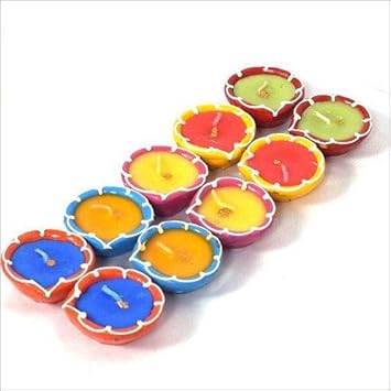 Be Fashionholic Handmade Traditional Terracotta Clay Diya. Multicolor Diwali Deepawali Earthen Oil Lamp Wax Filled. Indian Gift Items Diya (Multicolour, Set of 10)