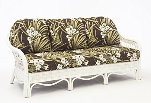 South Sea Rattan Bermuda Sofa in WhiteWash Finish, Grasmere Cocoa