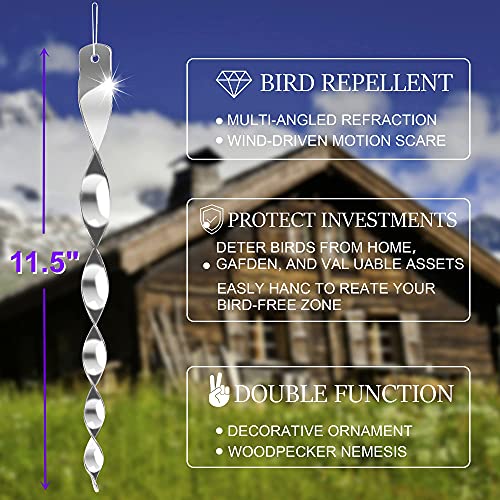Hausse 30 Pack Bird Repellent Reflectors Scare Rods, Hanging Silver