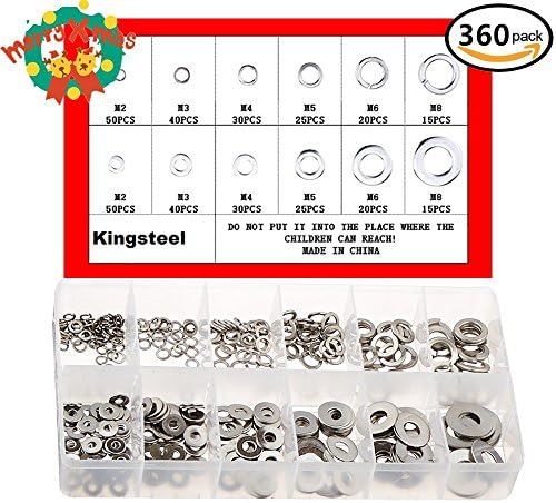360PCS Stainless Steel Lock Washers Assortment Flat Washers Assortment Kit For (M2 3 4 5 6 8 )