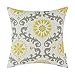 CaliTime Canvas Throw Pillow Cover Case for Couch Sofa Home Decoration Three-Tone Dahlia Floral Compass Geometric 18 X 18 Inches Yellow/Gray