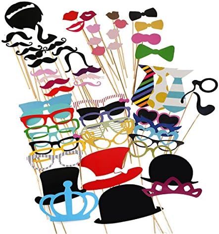 ZINKODA Photo Booth Props 60 piece DIY Kit for Wedding Party Reunions Birthdays Photobooth Dress-up Accessories