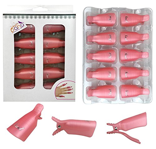 Pana 10 Pcs Reusable Acrylic Nail Soak Treatment UV Gel Polish Remover Clip Cap Manicure Tool (Pink Color)
